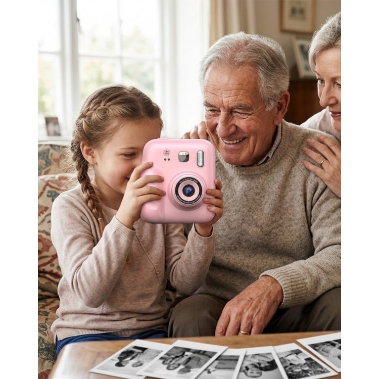 HD Ekranlı Çocuk Fotoğraf Makinesi Video Kayıt ve Baskı Kağıdı Kalem Hediyeli