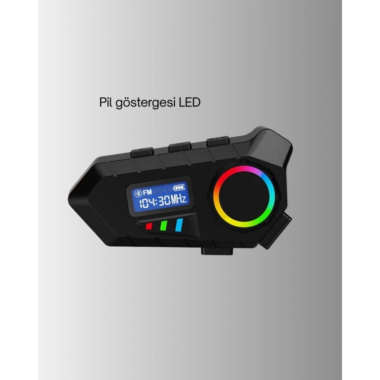 500mAh Bataryalı Bluetooth 5.4  İnterkom LED Ekranlı FM Destekli