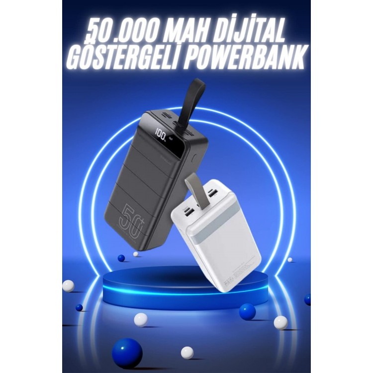 50.000 Mah Powerbank Turbo Hızlı Led Göstergeli Android İOS Uyumlu Taşınabilir Askılı