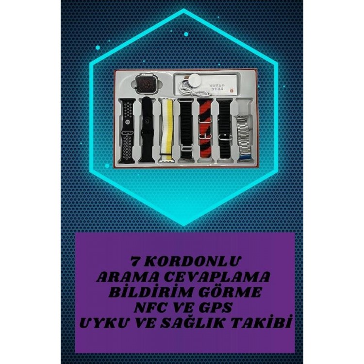 Aynalı Bluetooth Kulaklık ve 7 Kordonlu Akıllı Saat Dijital Göstergeli Uzun Pil Ömrü