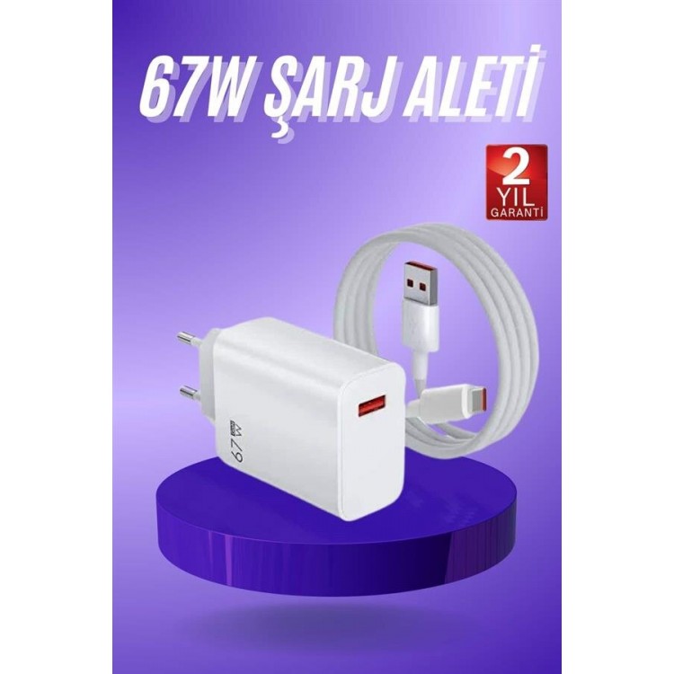 Beyaz Ultra Plus Hızlı Şarj Seti Şarj Adaptörü ve Kablosu 67W