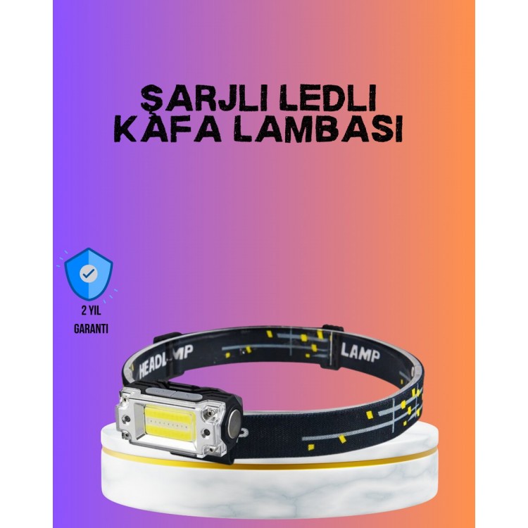 Beyaz Led Işık Sensörlü Kafa Lambası Lityum Batarya Led El Fenerli Şarjlı