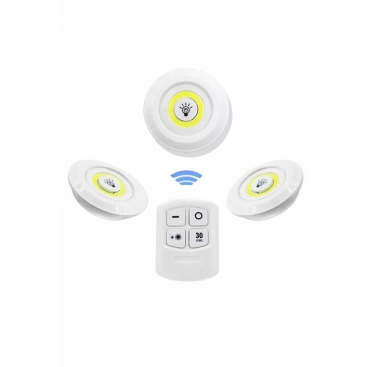 Dolap Işığı Mutfak Rafı Işığı Uzaktan Kumandalı 3 Lü Spot Led Lamba
