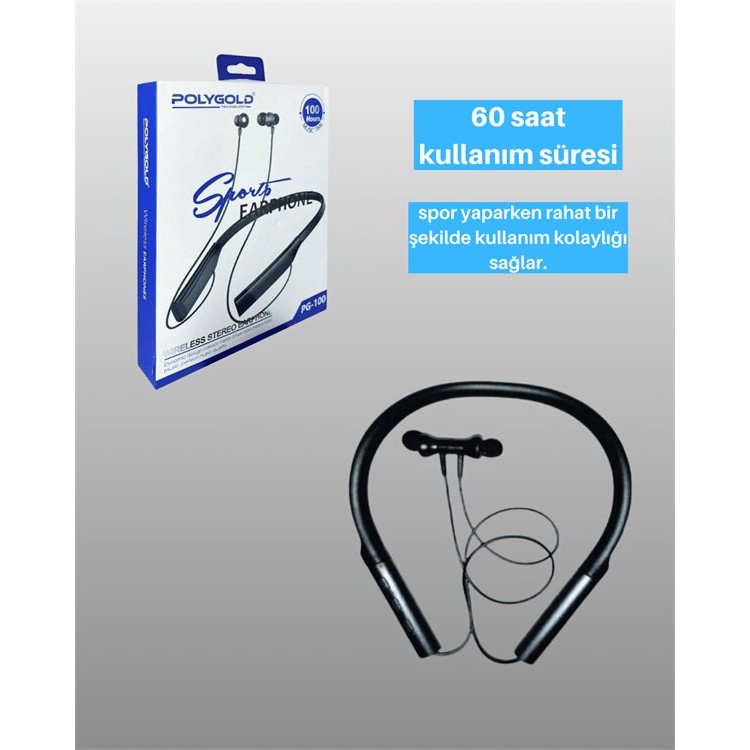 Polygold PG-100 Bluetooth 5.0 Boyun Bantlı Kulaklık – 50 Saat Konuşma Süresi Type-C Şarj