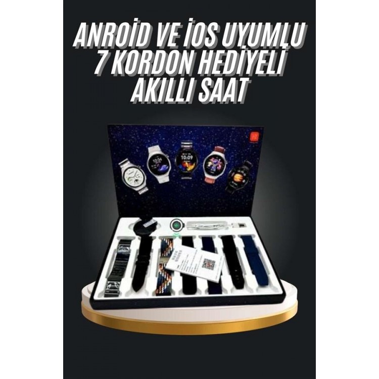 7 Kordonlu Akıllı Saat Siyah Kasa Dokunmatik Ekran Uyku ve Sağlık Takibi