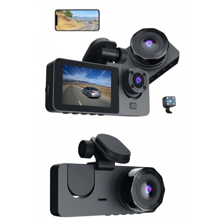 3 Kameralı 2 İnç 1080P Araç İçi Kamera Sürüş Kamerası CarPlay