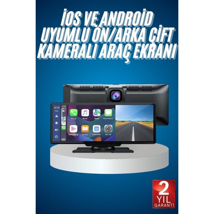 4K Ultra Araç İçi Ön ve Arka Kameralı Ekran HD 2 Kameralı Torpido Üstü Araç Multimedya