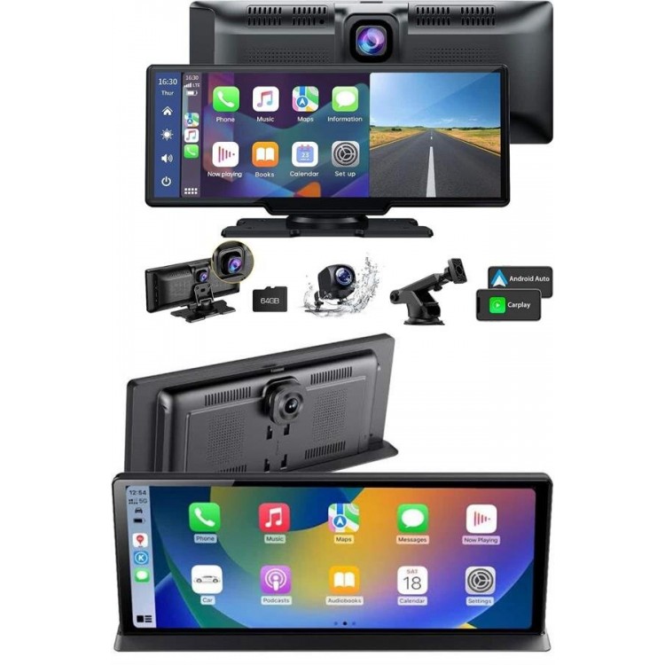 4K 10.2 İnç Çift Kameralı Araç Multimedya Ekranı CarPlay Kablosuz Tüm Cihazlara Uyumlu