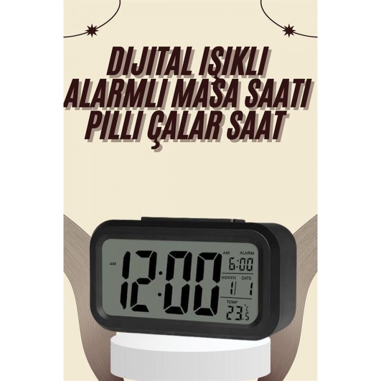 Dijital Masa Saati Termometreli Takvim Çalar Saat Led Ekran Pilli