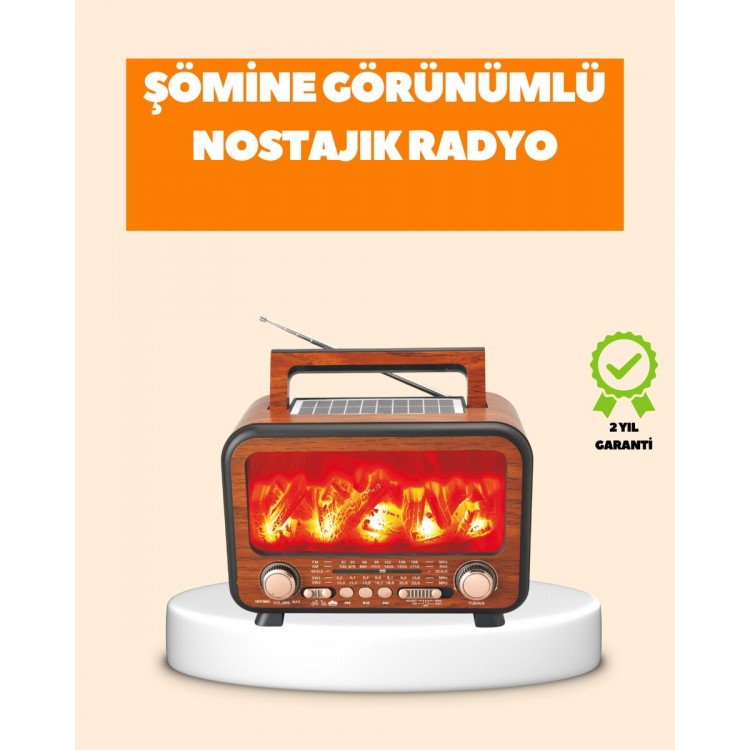 Şömine Alev Işıklı Solar Bluetooth Hoparlör – 7W Güçlü Ses FM Radyo
