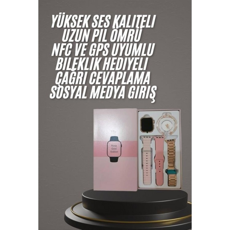 Yeni Nesil Kadın Akıllı Saat Rose Gold Android ve İos Uyumlu