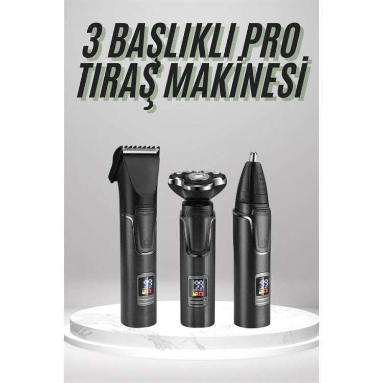 Dijital Göstergeli 3 Başlıklı Tıraş Makinesi Islak Kuru Lazer Öncesi Günlük
