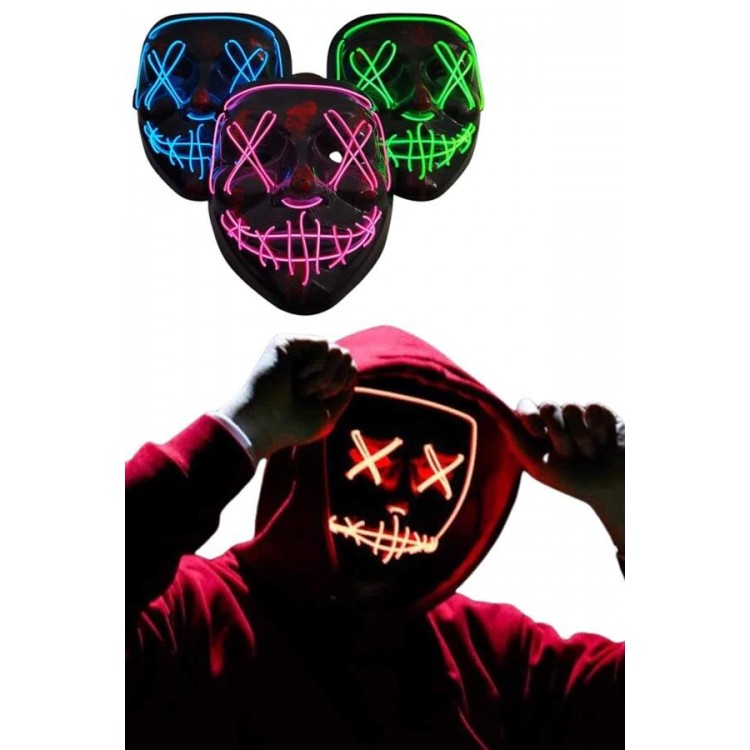Led Işıklı Neon Maske Cadılar Bayramı Maskesi Korkunç Korku Maskesi