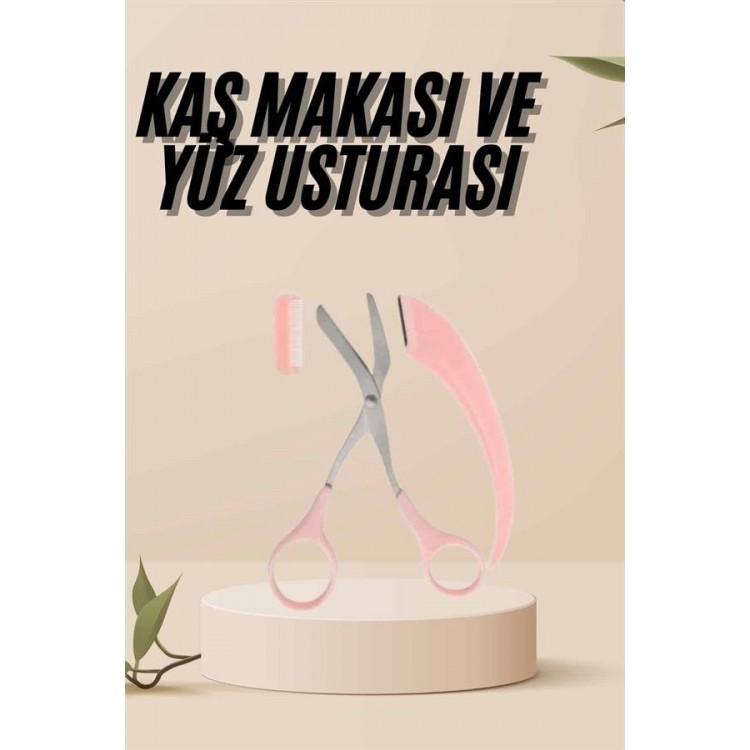 Kavisli Kaş Kirpik Düzeltici Bıyık Alma Taraklı Kaş Makası Yüz Bakım Seti Makas
