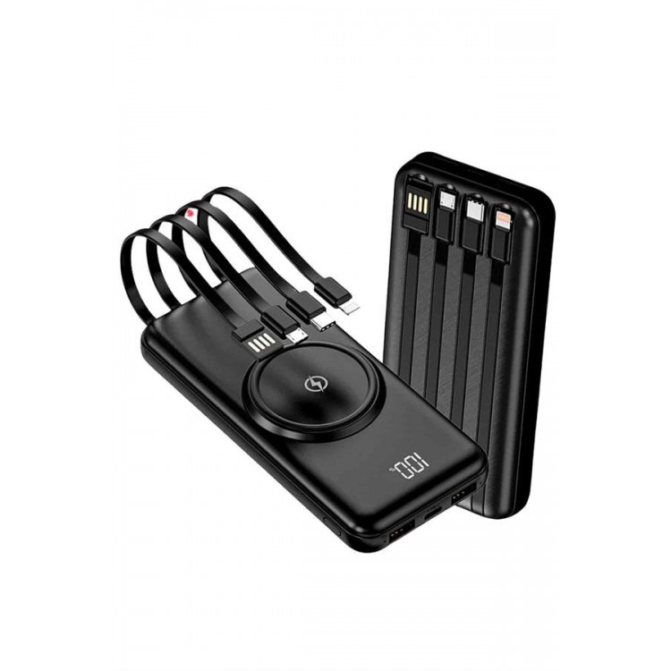 Kablosuz Çoklu Şarj Girişli 10.000 Mah Kablolu Powerbank Taşınabilir