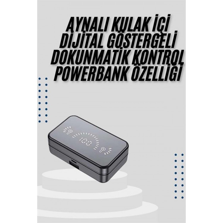 Yeni Nesil Kablosuz Kulaklık Aynalı Powerbank Özellikli Bluetooth Bağlantılı Dijital Göstergeli