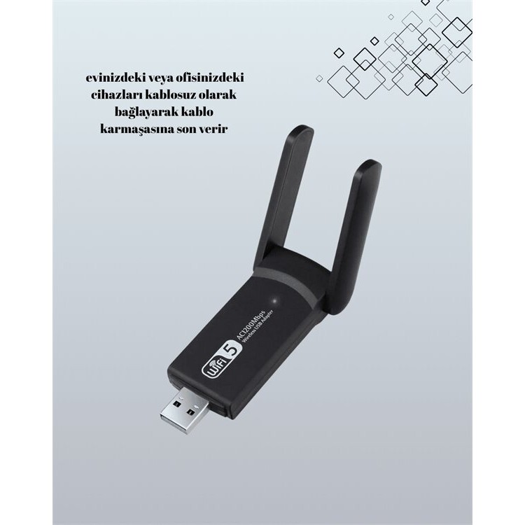 Yüksek Hızlı 1200 Mbps Çift Bant USB WiFi Adaptör – Güçlü Sinyal Geniş Uyumluluk