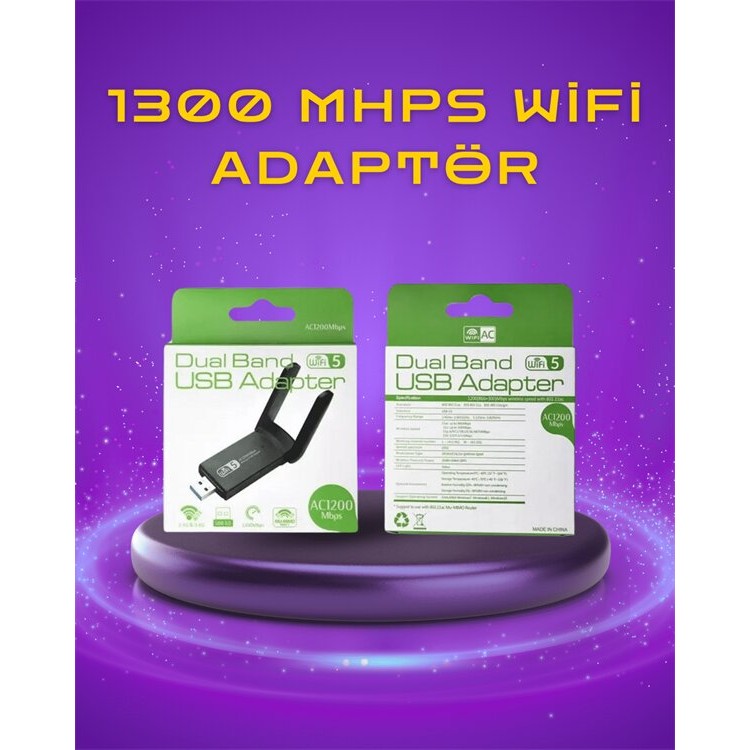 Yüksek Hızlı 1200 Mbps Çift Bant USB WiFi Adaptör – Güçlü Sinyal Geniş Uyumluluk