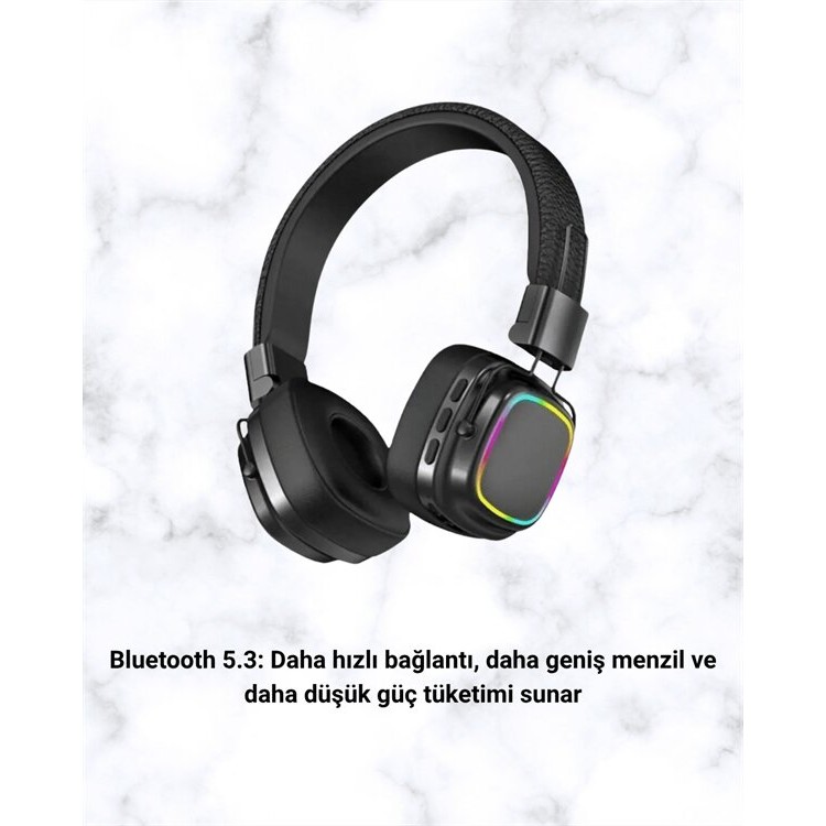 Kablosuz RGB Işıklı Katlanabilir Bluetooth Kulak Üstü Kulaklık
