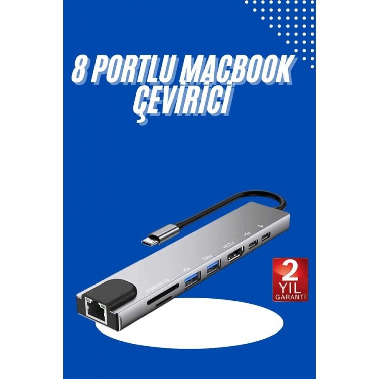 Usb Type-c Hub Dönüştürücü Çevirici Çoklayıcı Macbook Çevirici 8 Portlu