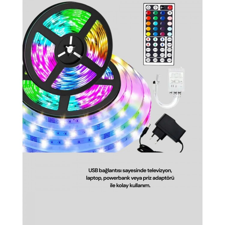10 Metre Smart Şerit Led Bluetooth Telefon Kontrollü USB Enerjili