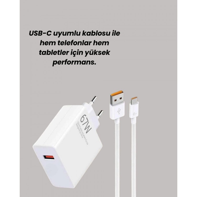 67W Hızlı Şarj Adaptörü ve Veri Aktarım Özellikli Type-C Kablo Seti
