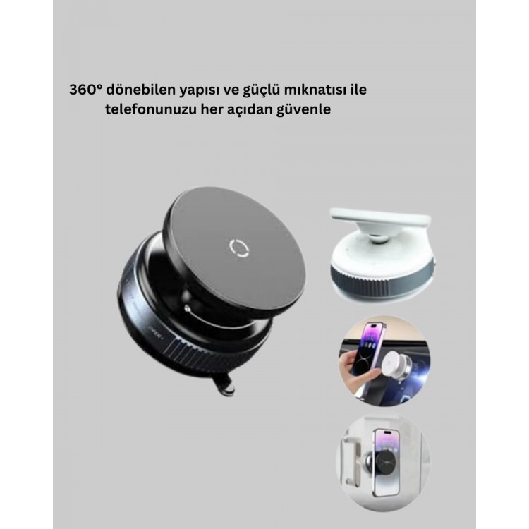 Araç İçi Manyetik Telefon Tutucu 360° Döner Vakumlu Stand
