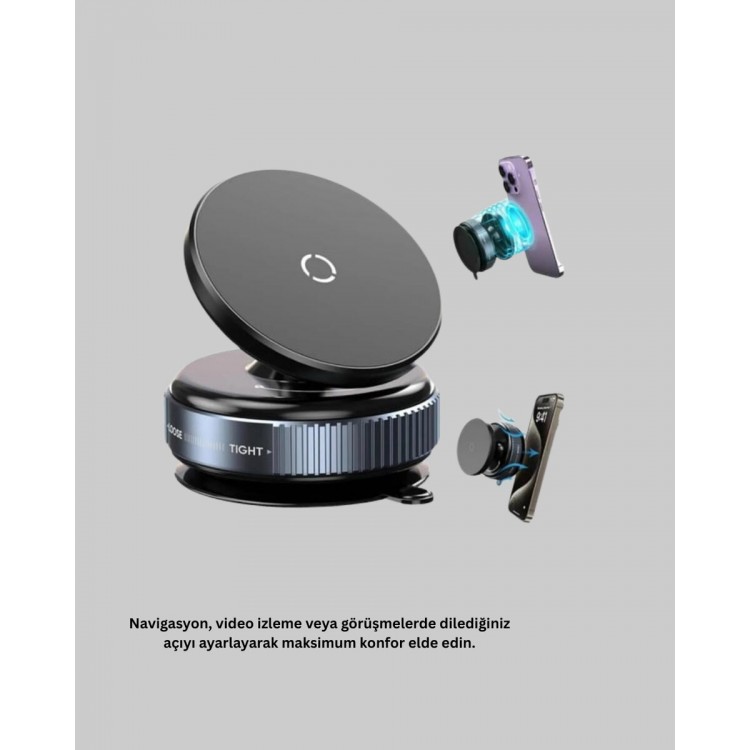 Araç İçi Manyetik Telefon Tutucu 360° Döner Vakumlu Stand