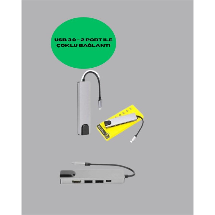 4K HDMI Çıkışlı Gigabit Ethernet'li USB‑C Çoklu Port Hub