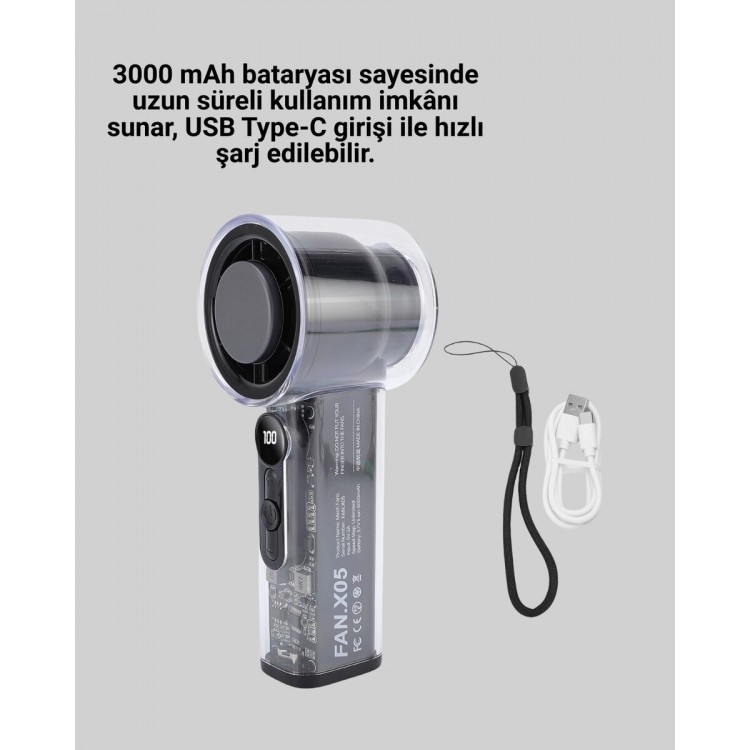 100 Kademeli Ayarlanabilir Mini Fan | Dijital Ekranlı Serinletici