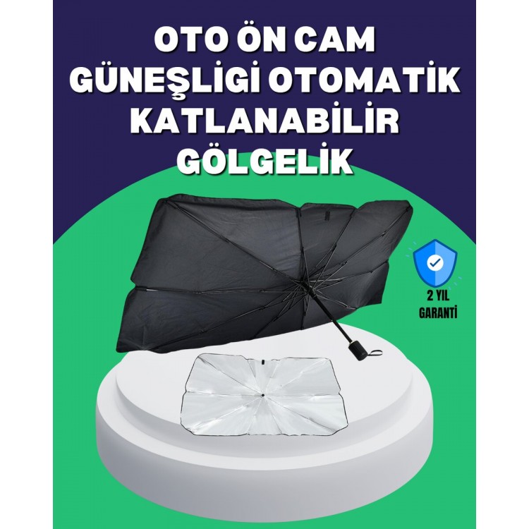 Şemsiye Tasarımlı Katlanabilir Araç Güneşliği – Geniş Uyumlu UV Koruma