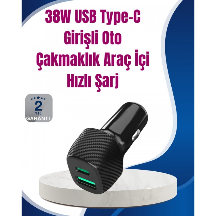 Power Delivery Destekli 38W Araç Tipi Hızlı Şarj Cihazı