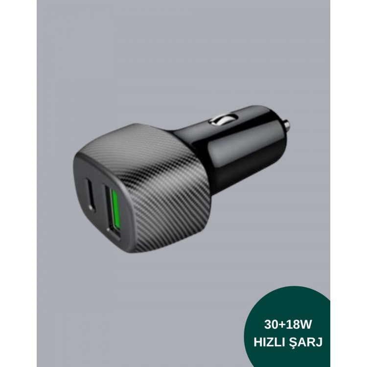 38W Çift Çıkışlı Araç Şarj Cihazı – Type-C ve USB PD Destekli