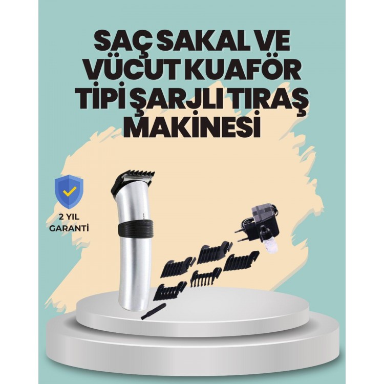 Profesyonel Erkek Tıraş Makinesi – Kablosuz Paslanmaz Bıçaklı ve Tam Aksesuar