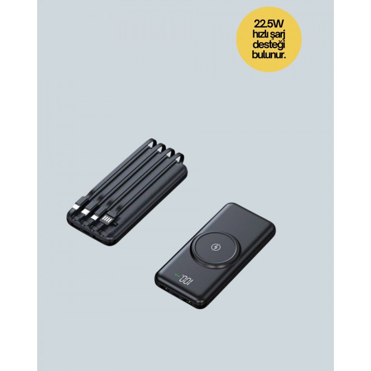 10000mAh Kablosuz ve Hızlı Şarj Destekli Powerbank – Taşınabilir Şarj Gücü