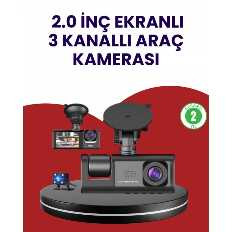 Üç Kameralı Araç Kamerası | Full HD 1080P Ön + HD İç/Arka