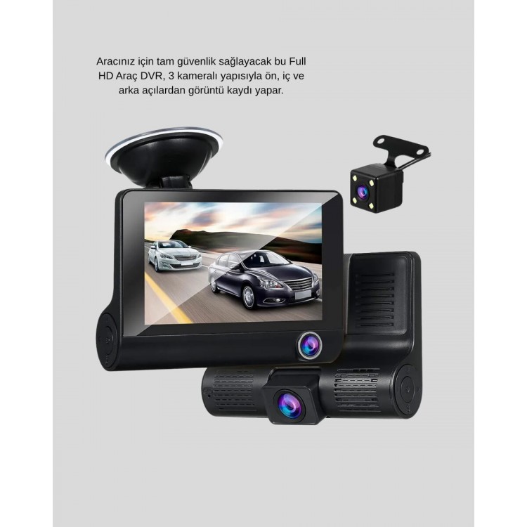 Araç DVR Kamerası 3’lü 170° Geniş Açılı Full HD ve Park Destekli