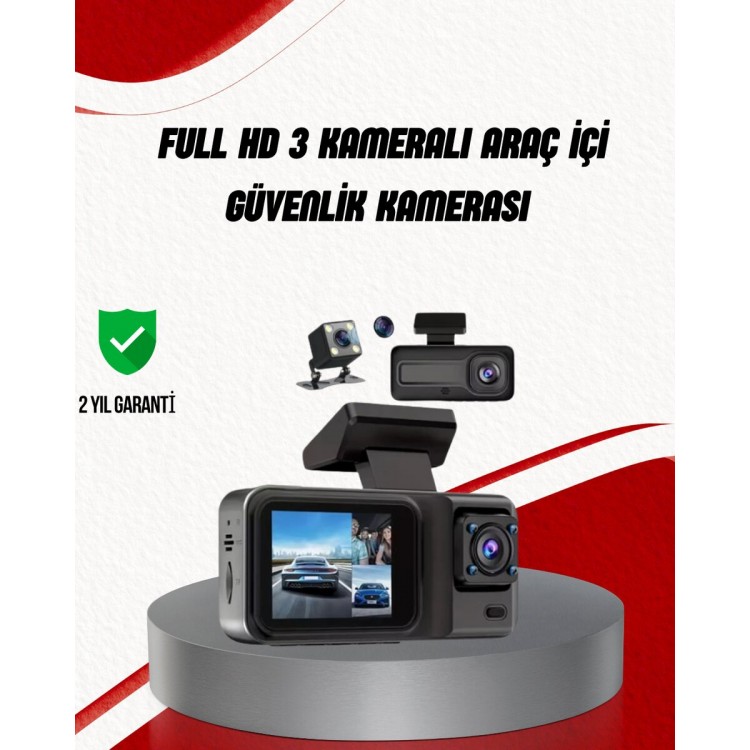 Ön Arka ve İç Kamera DashCam 360° Kapsamlı Full HD Araç Güvenlik Sistemi