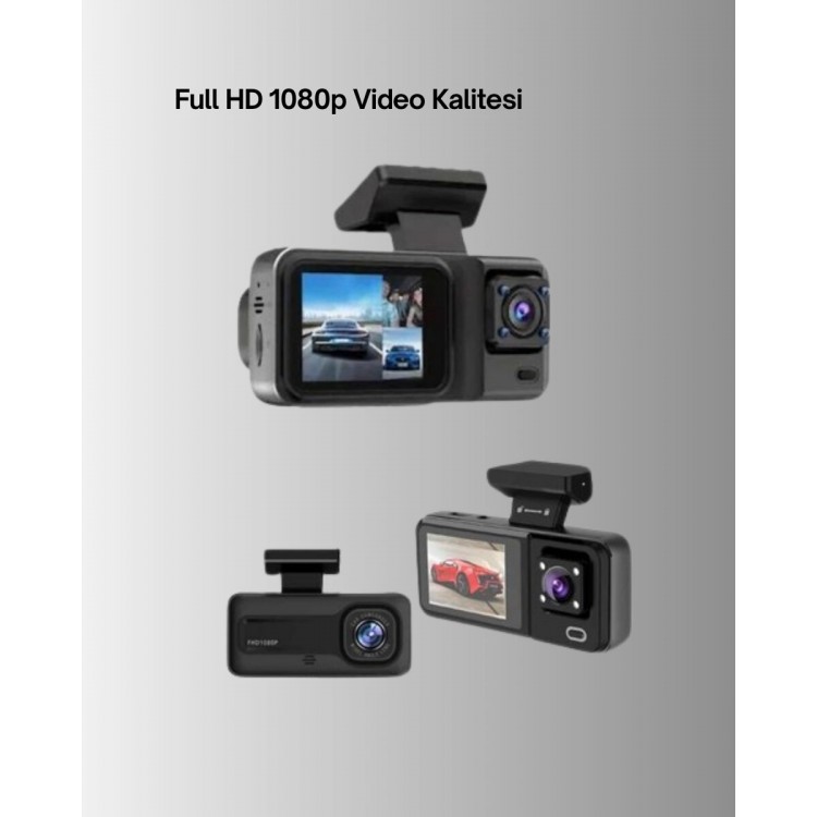 3 Kameralı Araç İçi Kayıt Cihazı 1080P Full HD Gece Görüşlü ve Wi-Fi Bağlantılı
