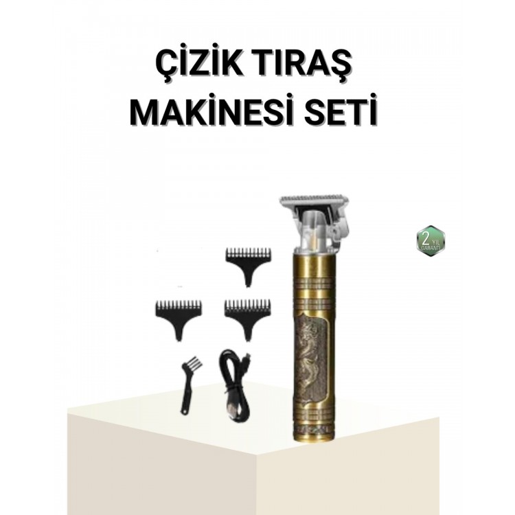 T Bıçaklı Profesyonel Çizik Tıraş Makinesi Seti – 120 Dakika Kullanım Şarjlı & Kablolu