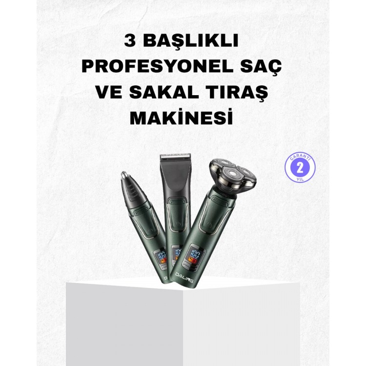 Şarjlı ve Kablosuz 3 Başlıklı Profesyonel Bakım Seti – Saç Sakal Burun ve Kulak Düzeltici