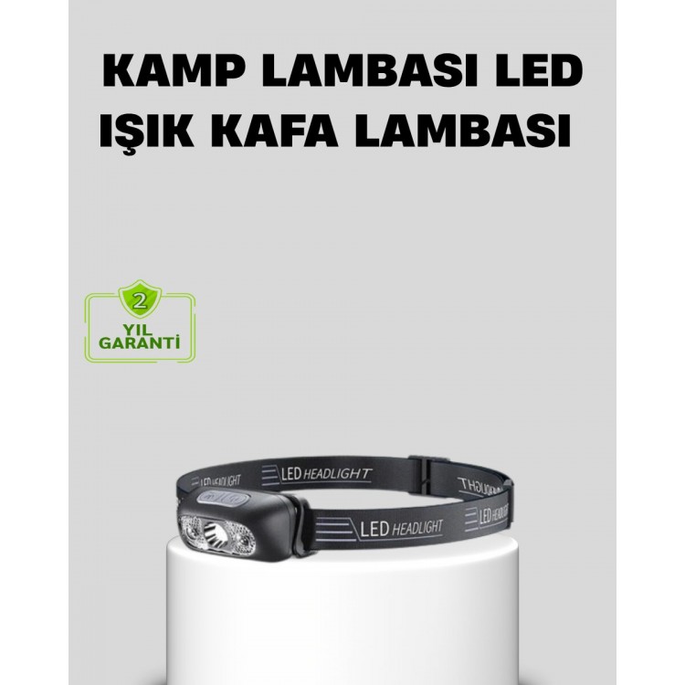 Şarjlı LED Kafa Feneri | 4 Modlu Akıllı Sensörlü Far | Su Geçirmez IPX5 Kamp ve Balıkçı Lambası