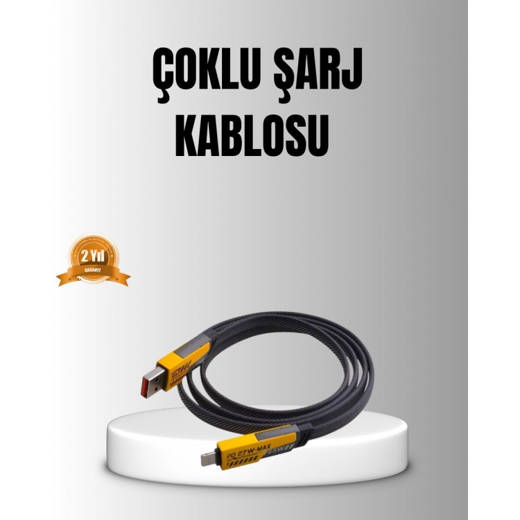 65W 4’ü 1 Arada Örgülü Hızlı Şarj Kablosu USB-C USB-A Çoklu Şarj Dayanıklı