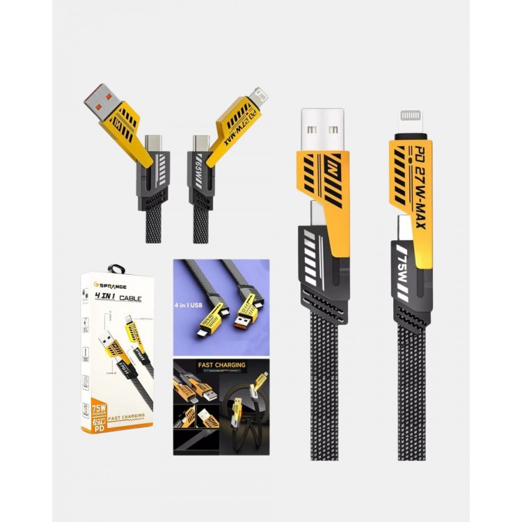 65W 4’ü 1 Arada Örgülü Hızlı Şarj Kablosu USB-C USB-A Çoklu Şarj Dayanıklı