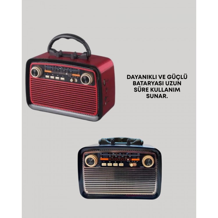 Nostaljik Radyo Görünümlü Bluetooth Hoparlör – FM/AM Yayın Kablosuz Bağlantı Şarj Edilebilir