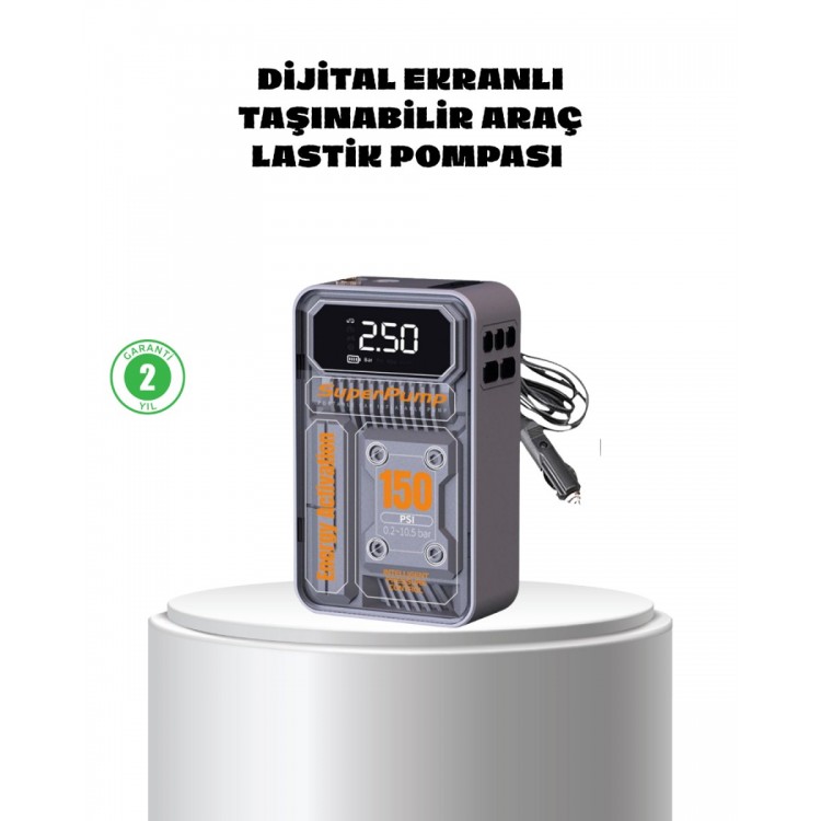 Taşınabilir Kablosuz Hava Pompası – 150 PSI Güçlü Basınç ve 6000mAh Şarjlı
