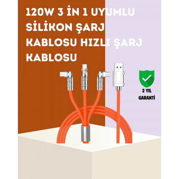 120 W Hızlı Çözüm Sunan 3'ü 1 USB Şarj Kablosu– Sağlam Gövde