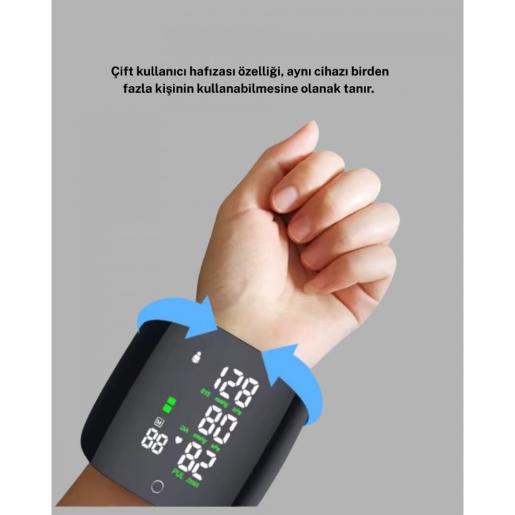 Bilekten Ölçüm Dijital Tansiyon Aleti – Renkli Risk Göstergeli ve Aritmi Uyarılı