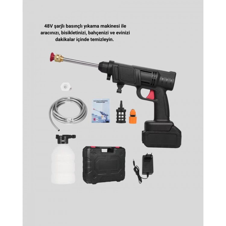 48V Kablosuz Yıkama Makinesi – 2 Pil Köpük Tankı ve Ayarlanabilir