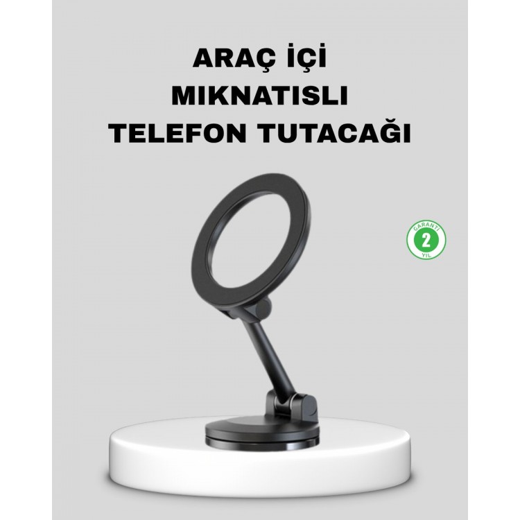 Katlanır Manyetik Araç İçi Telefon Tutucu – 360° Dönebilen MagSafe Uyumlu Güçlü Mıknatıslı Tasarım